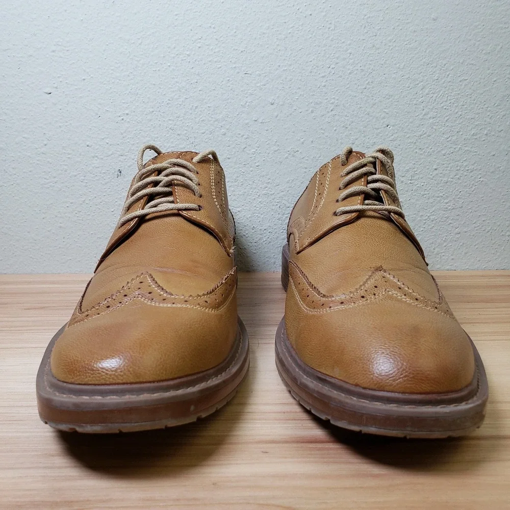Wingtip Oxford Shoes Light Brown Borogue Perforated Faux Leather Office 11.5
